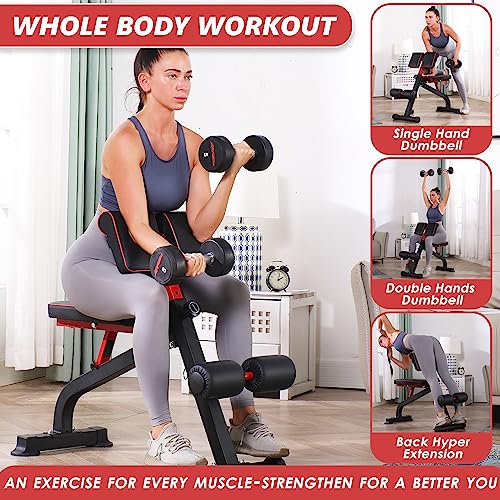 BODYRHYTHM Compact Adjustable Weight Bench for Full Body Strength Training, Ab/Back Hyper Roman Chair, Adjustable Ab Sit up Bench, Incline Decline Bench, Flat Bench, Hyperextension Bench, Back Extension Machine - color: Black