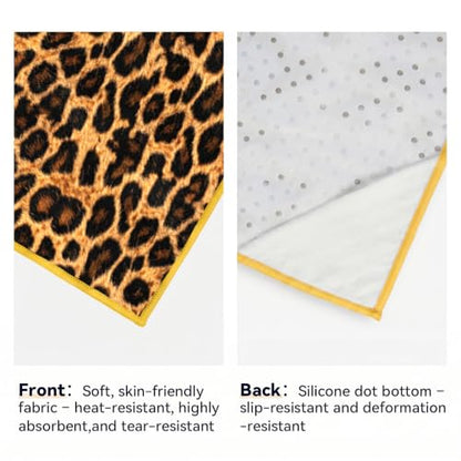 72 x 27 In Leopard Print Non Slip Hot Yoga Mat Towel with Pouch (Yellow) | Moisture-Wicking Quick-Dry Hot Yoga Towel, Washable, Compact Take-Anywhere Towel, for Yoga, Gym, Indoor, Outdoor