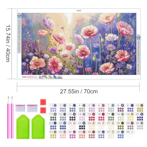 JOOZ Large Diamond Art Kits for Adults - 5D Flowers Diamond Painting Kits, DIY Round Full Drill Floral Diamond Art Painting for Beginners, Gem Art Kits for Home Wall Decor 27.5x15.7 Inch - color: Flowers 272