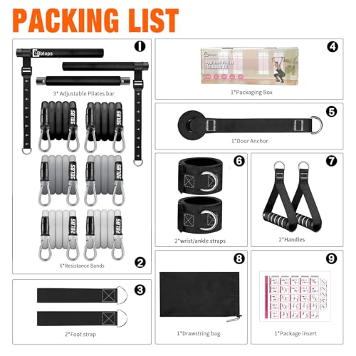 Bbtops Pilates Bar Kit with Resistance Bands,Pilates Bar with Stackable Bands Workout Equipment for Legs,Hip,Waist and Arm,Exercise Fitness Equipment for Women & Men Home Gym Yoga Pilates - color: Jet Black
