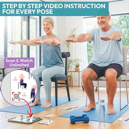 POCAZONE Chair Yoga Book for Seniors Over 60, 30-Day Exercise & Video Guide - color: Chair yoga Card