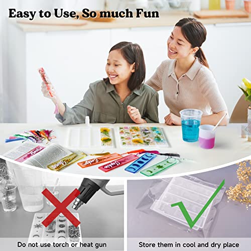 LET'S RESIN Bookmark Resin Molds Silicone 1.5'' Wide, Blank and Cat Moon Pattern Silicone Bookmarks Molds Kit with 20pcs Tassels, Rectangle Bookmark Molds for Epoxy Resin Casting Crafts - size: 2 style
