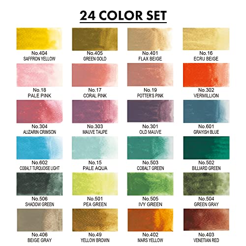 Kuretake GANSAI TAMBI Watercolor Paint Set 24 Colors II - Art Nouveau, Professional-Quality Art Supplies for Artists Adult Painting Sketching, Non-Toxic, Made in Japan - style: 24 Colors (Art nouveau)