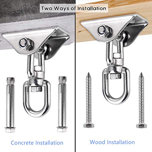 Hammock Hanging Kit 360° Rotating Hanging Chair Hardware 1000 lb Capacity - color: Silver, size: 2
