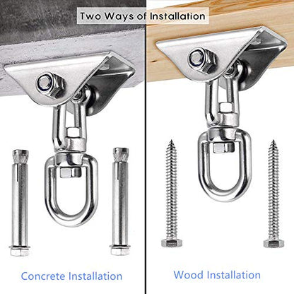 Hammock Hanging Kit 360° Rotating Hanging Chair Hardware 1000 lb Capacity - color: Silver, size: 2