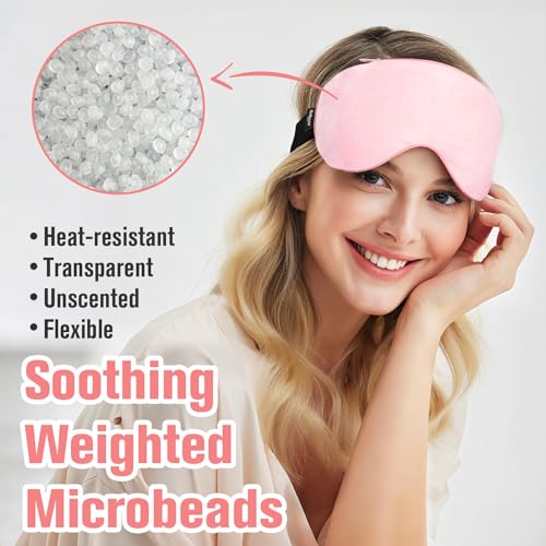 BeHoomi Cooling & Heated Eye Mask, Weighted Eye Mask for Sleeping, Pink - color: Pink