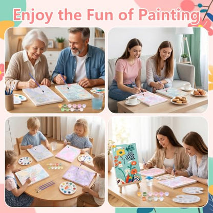 12 Set Paint by Numbers Kit for Adults with 8x12 In Simple Flower Painting | Number Painting on Canvas for Adults Beginners with Wooden Frame Easel Paint Kit, Craft Group DIY Gifts for Home Wall Decor