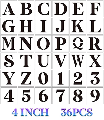 Letter Stencils for Painting 4" Alphabet Stencils | Reusable Letters Stencil for Painting on Wood Wall Fabrics DIY Crafts - size: 4inch