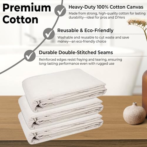 Premium Cotton Canvas Drop Cloth 8 oz, 4x5 ft – Heavy Duty Reusable Painter’s Cloth for Painting, Staining, DIY Projects, Furniture & Floor Protection, Washable Dust Sheet, Indoor & Outdoor Use