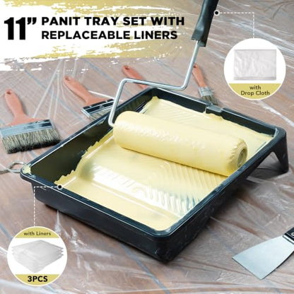 SOUTHGATE 33PCS Paint Roller Kit with Extension Pole for Walls & Ceilings | 9‘’ and 4‘’ rollers,1-5ft adustable pole, paint tray, drop cloth, brushes, for drywall, baseboards, apartments