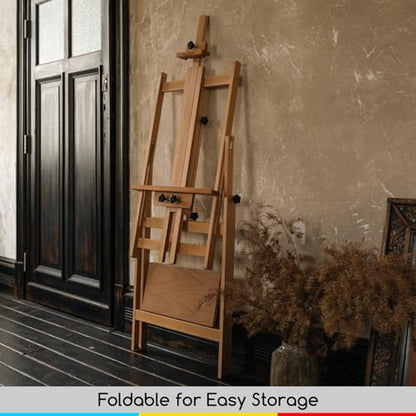 MEEDEN Large Studio Artist Easel, Adjustable Studio Painting Easel, Solid Beechwood H Frame Easel, Display Art Easel for Watercolor, Acrylic, Oil Painting, Adjusts to Max 88", Hold Canvas Up to 59"