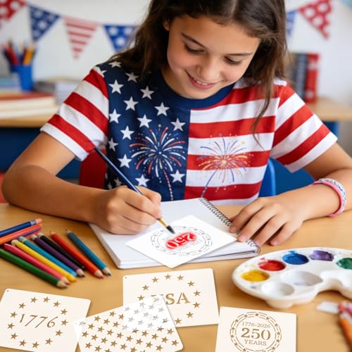 12 PCS Independence Day Stencils for Painting - Reusable USA Flag Patriotic Painting Templates, Red White and Blue Party Supplies for 4th of July Memorial Day Painting Stencil for DIY Decoration - style: 12 PCS Independence Star