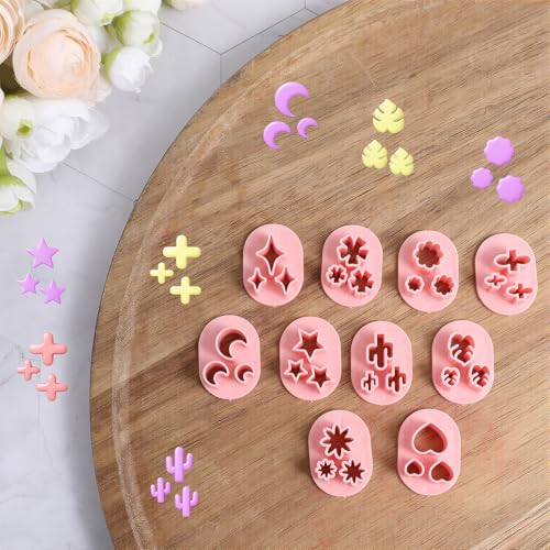 10 PCS Polymer Clay Cutters, Flower Petal Clay Cutter for Earrings Making 10 Shapes Floral Leaf Heart Moon Clay Molds DIY Jewelry Tools