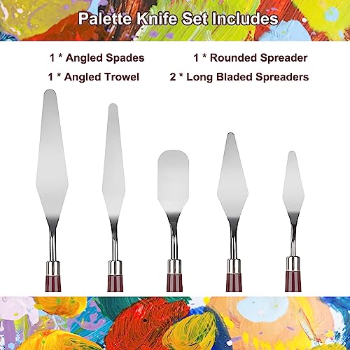 11 Pcs Palette Knife Set, 5 Pcs Stainless Steel Palette Knives and 6 Pcs Plastic Scrapers, Painting Accessories for Oil Acrylic Canvas Painting Color Mixing Thick Paint Applications (Blue)