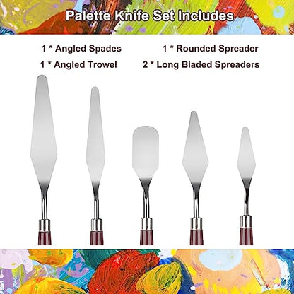 11 Pcs Palette Knife Set, 5 Pcs Stainless Steel Palette Knives and 6 Pcs Plastic Scrapers, Painting Accessories for Oil Acrylic Canvas Painting Color Mixing Thick Paint Applications (Blue)