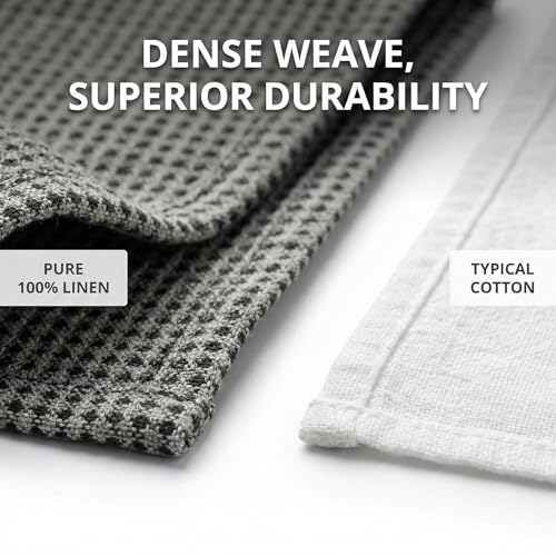 100% Linen Hand Towels 2-Pack - 14x28-inch Thin Waffle Weave, Black-Natural - color: Black Natural, size: Hand Towels