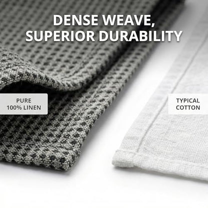 100% Linen Hand Towels 2-Pack - 14x28-inch Thin Waffle Weave, Black-Natural - color: Black Natural, size: Hand Towels