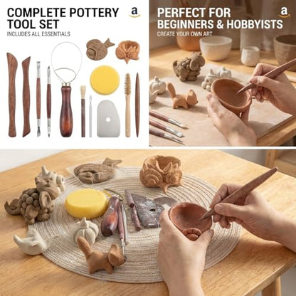 RunBaiNian Clay Sculpture Tool Set 9 Pieces | Clay Cleaner Included, Suitable for Beginners and Professionals, DIY Pottery Ceramics, Sculpey Clay Crafting