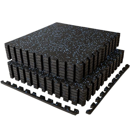 SUPERJARE 1" Extra-Thick Rubber Top Exercise Mat, Gym Flooring for Home Gym | Puzzle Gym Mat for Workout Equipment, Interlocking Floor Tiles with EVA Foam, 12 Pcs 48 Sq Ft, Black/Blue - size: 12 Tiles (48 Sq Ft)