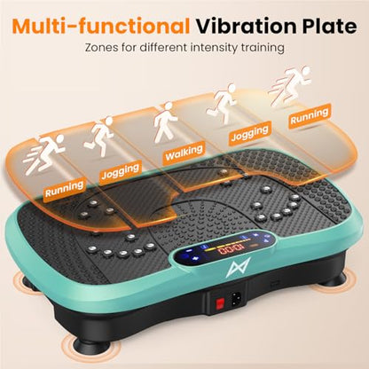 AXV Vibration Plate Fitness Platform Exercise Machine Body Vibrating Board | Curved Design Powerful 200W Bluetooth Oscillating Shake Plate for Lymphatic Drainage Recovery Whole Body Toning With Handles - color: BT.PRO.GREEN