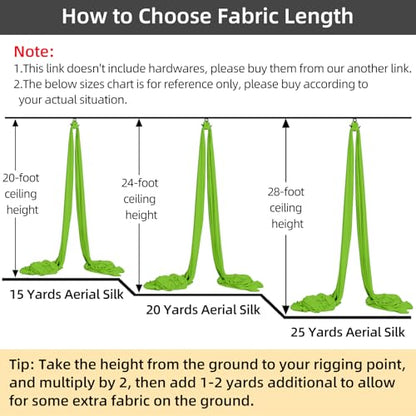 PRIOR FITNESS Pro Aerial Silks, SGS&CE Certified, 15/20/25Yards Fabric - color: Fruit Green, size: 25yard