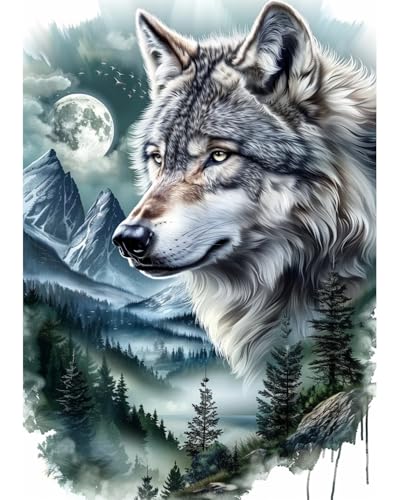 Animal Wolf Diamond Art Kits for Adults, Easy Crafts 5D Diamond Painting Dot Kit for Adult Beginners, Animals Wolf DIY Round Dots Full Drill Diamonds Paintings Arts for Home Wall Decor Gifts 12X16 In - color: C25