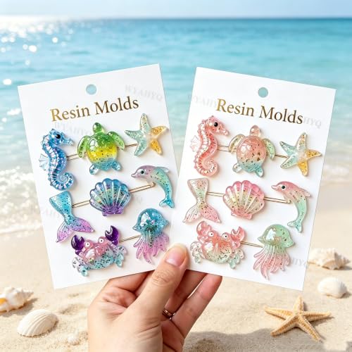 8Pcs Ocean Sea Animal Silicone Epoxy Resin Molds | Jewelry Pendants Keychains Bag Charms