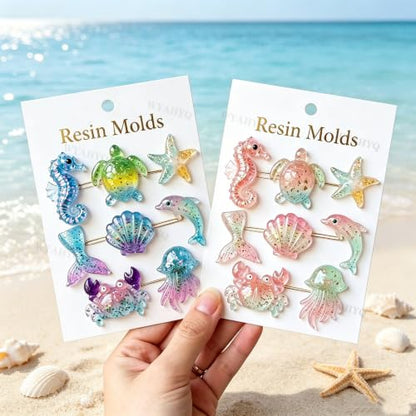 8Pcs Ocean Sea Animal Silicone Epoxy Resin Molds | Jewelry Pendants Keychains Bag Charms
