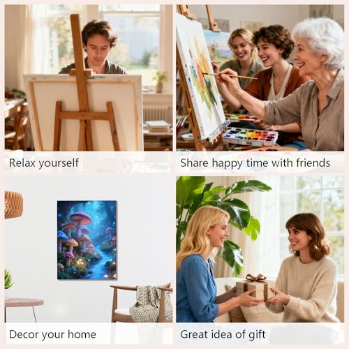 Muzagroo Paint by Numbers Oil Painting Kits for Adults DIY Mushroom Oil Painting for Beginners Hand Crafts Kits with Brushes and Acrylic Paints 16x20 inches (Mushroom) - color: Mushroom
