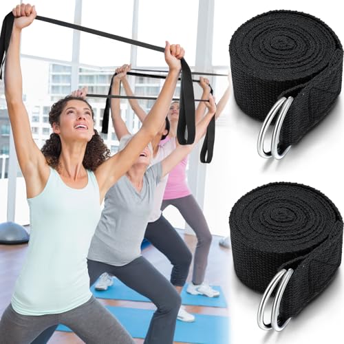 Leyndo Yoga Strap Stretching Pilates Exercise Adjustable Straps 6 ft Non Elastic Yoga Belt with Adjustable D Ring Buckle for Pilates Gym Workouts Fitness - color: Black