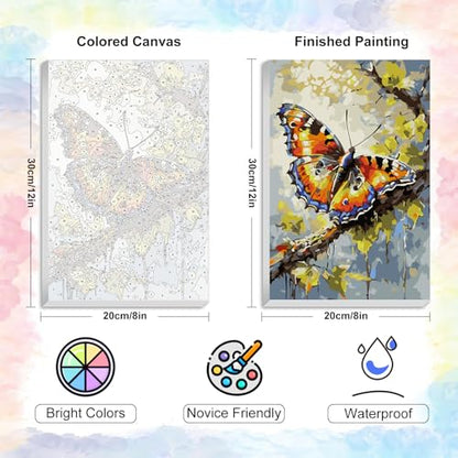 Yezavesu Framed Paint by Numbers Kit for Adults Beginner & Kids Ages 8-12, Butterfly Paint by Numbers with Frame, DIY Number Painting for Adults Butterfly for Home Wall Decor Gift 8X 12 inch | With Frame Canvas 8x12 inch, DIY Acrylic Painting by Numbers B