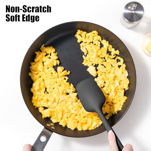 Doosu 600°F Heat Resistant Silicone Spatula Scrapers (Set of 4, Black) | Food Grade Kitchen Rubber Baking Cooking Tool Nonstick Utensil Set for Mixing, Scraping, Folding, Stirring, Serving - color: Black, size: Set of 4