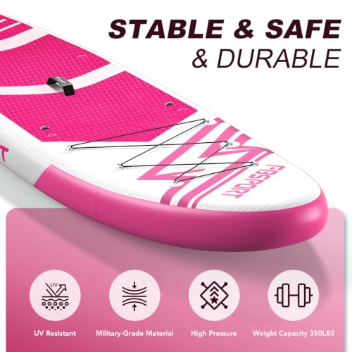FBSPORT 11' Premium Stand Up Paddle Board, Yoga Board with SUP Accessories & Carry Bag | Wide Stance, Surf Control, Non-Slip Deck, Leash, Paddle and Pump for Youth & Adult - color: Pink