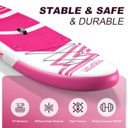 FBSPORT 11' Premium Stand Up Paddle Board, Yoga Board with SUP Accessories & Carry Bag | Wide Stance, Surf Control, Non-Slip Deck, Leash, Paddle and Pump for Youth & Adult - color: Pink