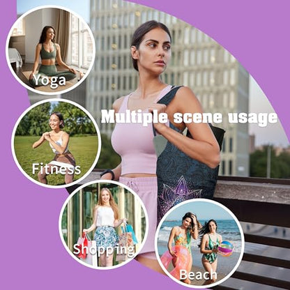 Yoga Mat Bag Carrier for Women with Side Large Pocket Durable Linen Workout Gym Travel Storage Pilates Mats - color: Purple Mandala Chakra
