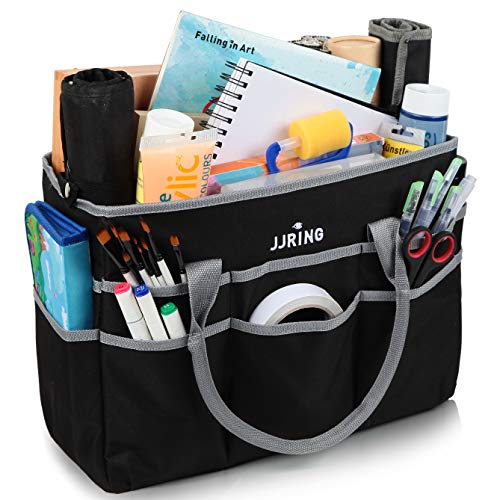 JJRING Large 600D Nylon Artist Organizer Tote Bag With 16 Pockets, Silver | Multi-Functional Caddy Carrying Bag For Art, Craft, Sewing, Makeup, School, Medical & Office Supplies - color: Silver, size: Large