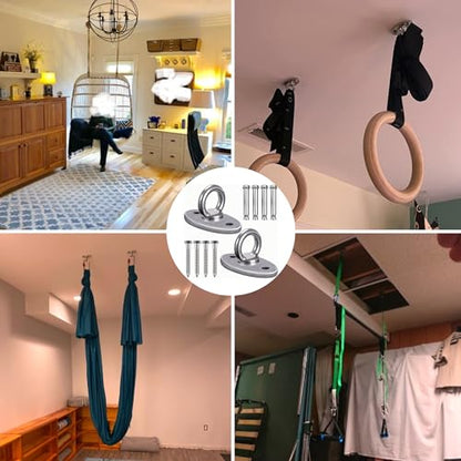 SELEWARE Ceiling Mount Stainless Steel Swing Hanger Wall Ceiling Anchor | Ceiling Hooks for Suspension Straps Aerial Yoga Swing Hammock Chair Resistance Band Gymnastic Ring Battle Rope Heavy Bag - color: Ceiling Mount (2 Pack)