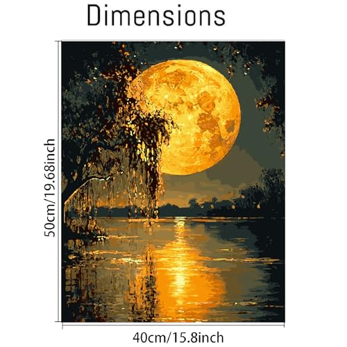 Clendo DIY Moon Paint by Numbers Kit for Adults, Landscape Adult Paint by Number Kits on Canvas Without Frame, Lake View Oil Paint by Numbers for Home Decor Gift 16” W x 20”L - color: MT22994-US, size: Frameless