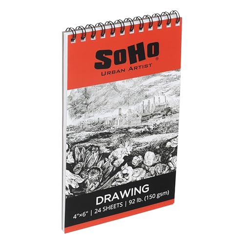 SoHo Urban Artist Softcover Drawing Pad - 4"x6", 12 Pack w/288 Sheets Total - 92 lbs/150gsm, Mixed Media, Dual-Sided, Acid-Free, Wire-Bound, Micro-Perforated, Repeated Erasing & Reworking - size: 4"x6"