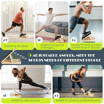 Slant Board Calf Stretching, 300 LBS Capacity Portable Wooden Incline Board