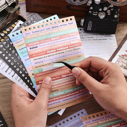 3000+ Pcs Word Stickers for Journaling, 50 Sheets Gold Foil Art Scrapbook Quote Stickers for Junk Journal, Scrapbooking Supplies Small Talk DIY Decorative Gift for Women Teen Girls - style: Quote Style 2