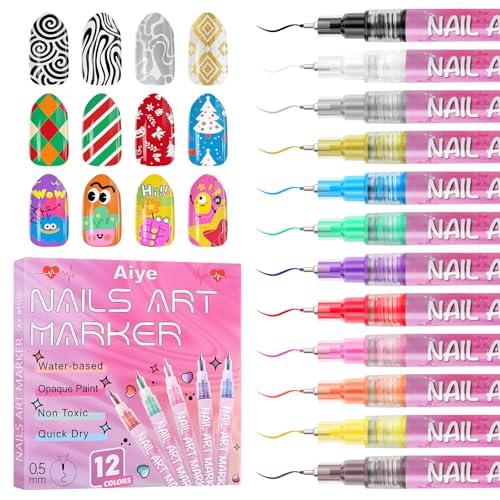 12 Color Nail Art Markers Set, Kalolary Nail Polish Pens Nail Point | Graffiti Dotting Pen Drawing Painting Liner Brush for DIY Nail Art Beauty Adorn Manicure Tools - color: N