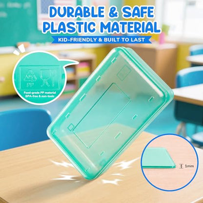 GAMENOTE Plastic Pencil Box with Personalized Sticker,Kid Hard Pencil Case with Snap-tight Lid,Small Art Craft Storage Containers,School Supplies Box for Boys,Girls (Turquoise) - color: Turquoise