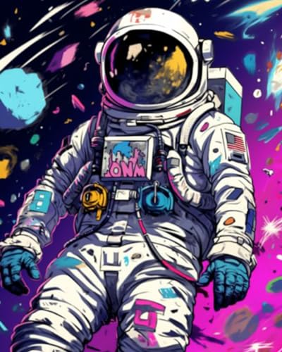 Tucocoo Graffiti Astronaut DIY Paint by Numbers for Adults Outer Space Astronaut DIY Digital Oil Painting Acrylic Paint Graffiti Painting Kits Canvas Pop Art Decor 16x20 Inch （Without Frame ） - color: Astronaut 03, size: 16''x20''(Frameless)