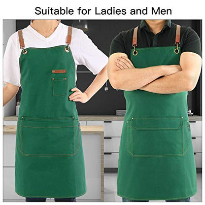 Chef Apron with Cross Back Straps for Men Women, Cotton Canvas Apron for Artists Painting, Kitchen Cooking - color: Green, 6pack