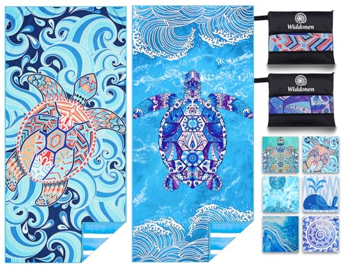 Widdonen Microfiber Beach Towel,Compact 2 Pack-71x32 Inch with Bag Travel - color: 2 Pack Turtle Turtle Mo