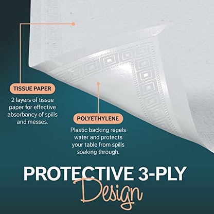 HOUZZKINGZ USA Paper Tablecloths for Rectangle Tables | 54” X 108” – 4 Pack | White Paper Disposable Tablecloth | 3-Ply Premium Paper & Plastic Table Cloths for Parties Disposable - size: 4 Pack