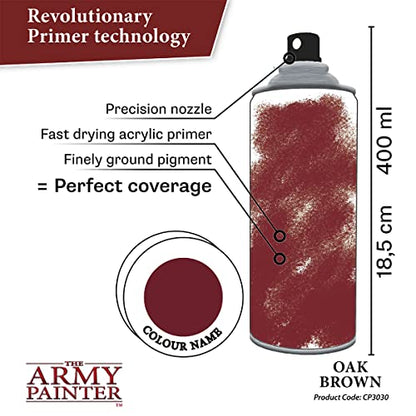 The Army Painter, Colour Primer Oak Brown, 400 ml acrylic spray | Spray Paint Basecoat for Miniature Model Undercoat Priming, Plastic Wargames, DnD & Warhammer - color: Oak Brown