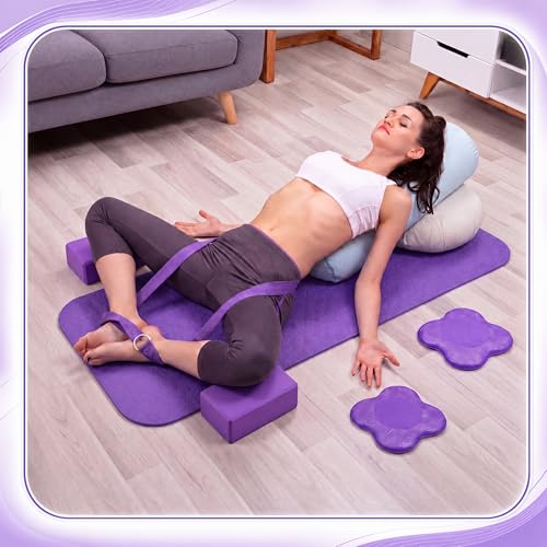 Thenshop 16 Pcs Yoga Blocks and Knee Pads Set Put Nonslip EVA Foam Yoga Blocks Bulk Less Weight on Wrists Women Men Pilates Exercise Balance Stretching Meditation for Gym Studio Gift Supplies