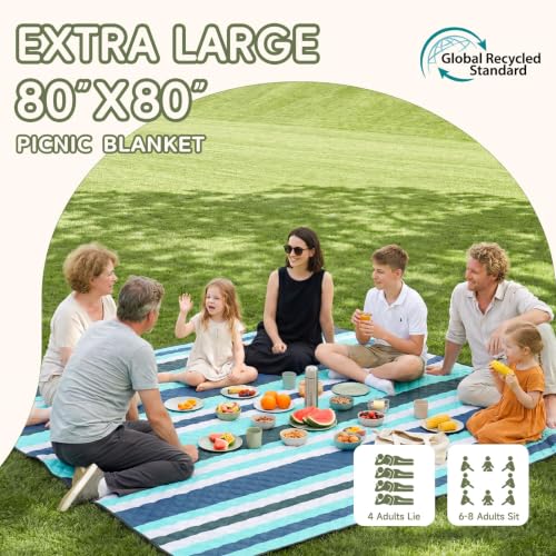 Genovega Waterproof Beach Blanket Picnic Outdoor Mat Rug Men Birthday Male Boss Coworker Gifts Teacher Friend Colleague Office Manager Supervisor Executive Assistant Inter Farewell Appreciation Cool - color: Teal Black Stripe